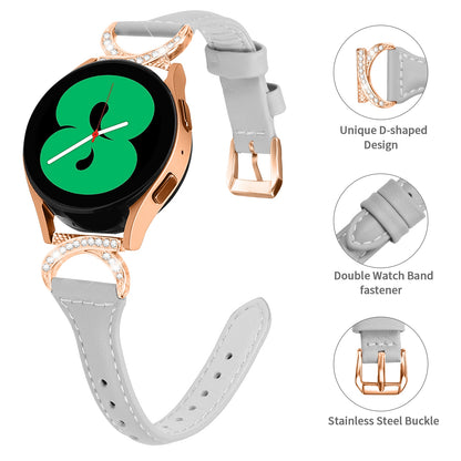 For Samsung Galaxy Watch 3 41mm / Watch6 40mm 44mm / Watch6 Classic 43mm 47mm / Watch 5 40mm 44mm / Watch4 40mm 44mm Leather Watch Strap 20mm Watch Band with Rose Gold Buckle