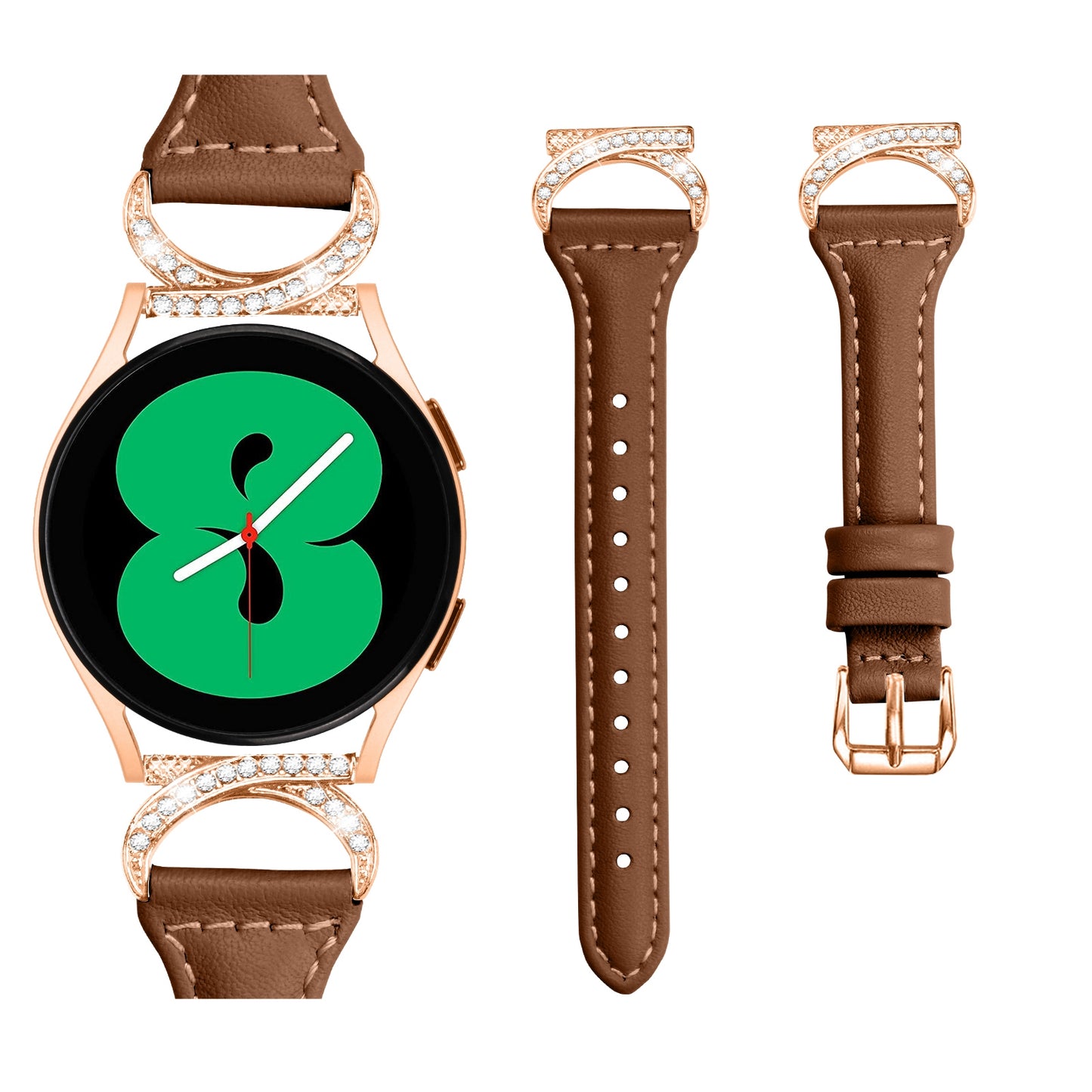 For Samsung Galaxy Watch 3 41mm / Watch6 40mm 44mm / Watch6 Classic 43mm 47mm / Watch 5 40mm 44mm / Watch4 40mm 44mm Leather Watch Strap 20mm Watch Band with Rose Gold Buckle