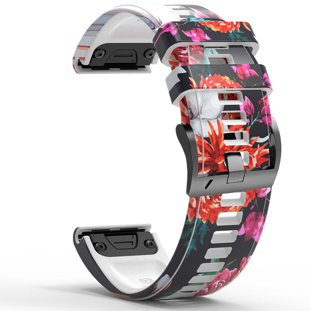 For Garmin Tactix 7 Pro / Fenix 7X / Fenix 6X Pro Silicone Watch Band 26mm Printed Pattern Quick Release Strap