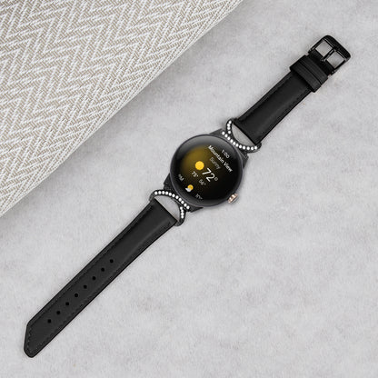 For Google Pixel Watch 2 / Pixel Watch Rhinestone Decor D-shape Connector Split Leather Replacement Strap with Black Buckle