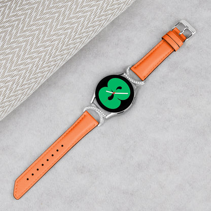 For Samsung Galaxy Watch 3 41mm / Watch 5 40mm / 44mm Replacement Strap 20mm Rhinestone D-shape Connector Split Leather Band with Silver Buckle