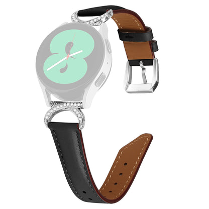 For Samsung Galaxy Watch 3 41mm / Watch 5 40mm / 44mm Replacement Strap 20mm Rhinestone D-shape Connector Split Leather Band with Silver Buckle