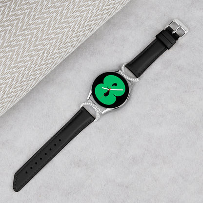 For Samsung Galaxy Watch 3 41mm / Watch 5 40mm / 44mm Replacement Strap 20mm Rhinestone D-shape Connector Split Leather Band with Silver Buckle