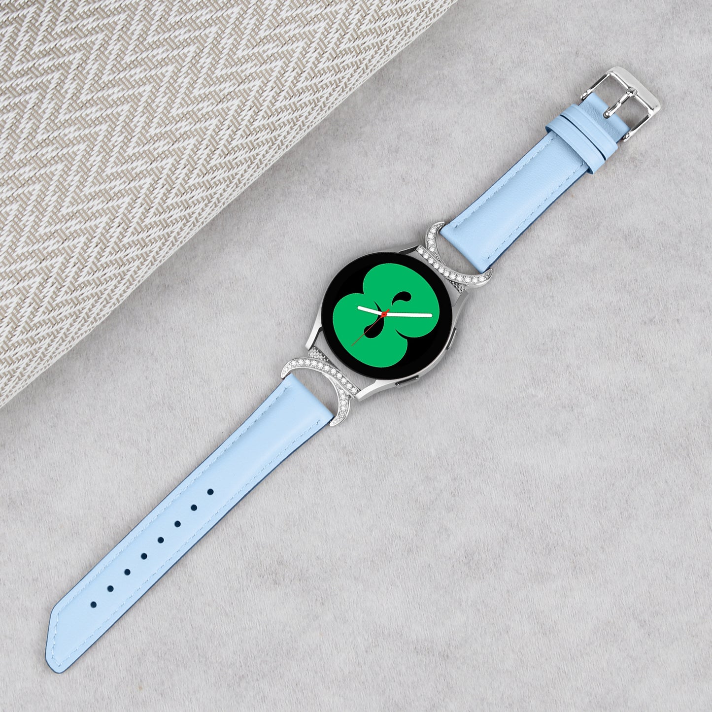 For Samsung Galaxy Watch 3 41mm / Watch 5 40mm / 44mm Replacement Strap 20mm Rhinestone D-shape Connector Split Leather Band with Silver Buckle