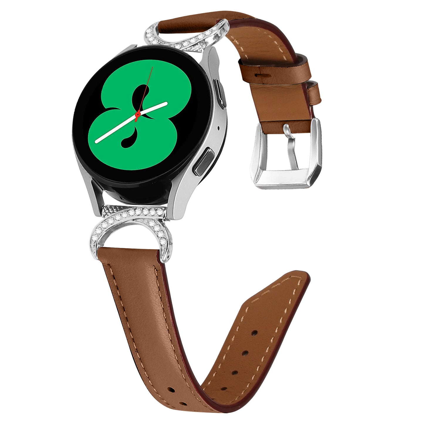 For Samsung Galaxy Watch 3 41mm / Watch 5 40mm / 44mm Replacement Strap 20mm Rhinestone D-shape Connector Split Leather Band with Silver Buckle