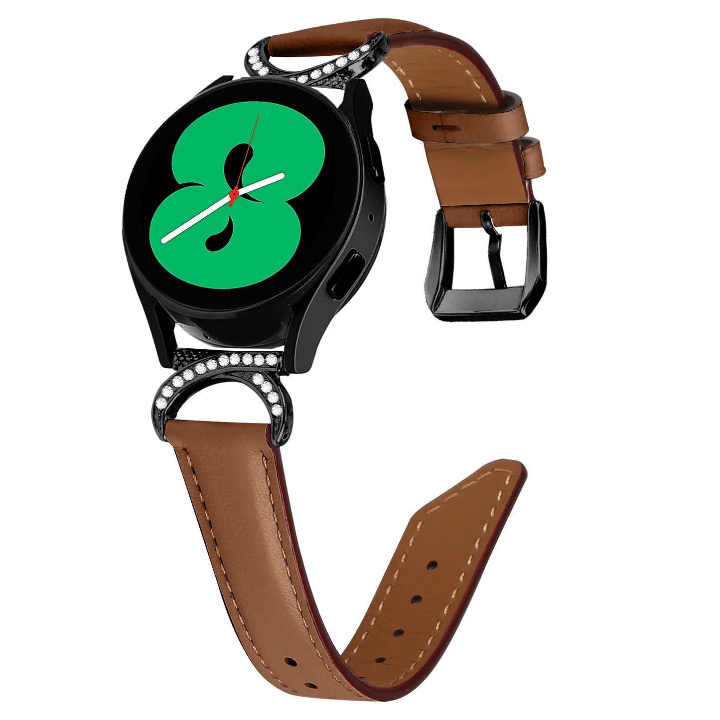 For Samsung Galaxy Watch 3 41mm / Watch 5 40mm / 44mm Replacement Wrist Band 20mm Rhinestone D-shape Connector Split Leather Strap with Black Buckle