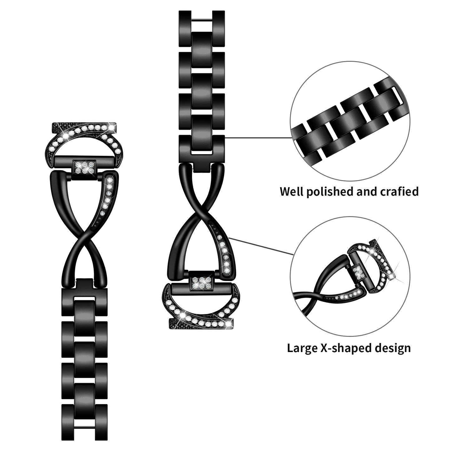 20mm Watch Strap for Samsung Galaxy Watch6 40mm 44mm / Watch6 Classic 43mm 47mm / Watch 5 40mm 44mm / Watch4 40mm 44mm Rhinestones Decor Alloy Wrist Band