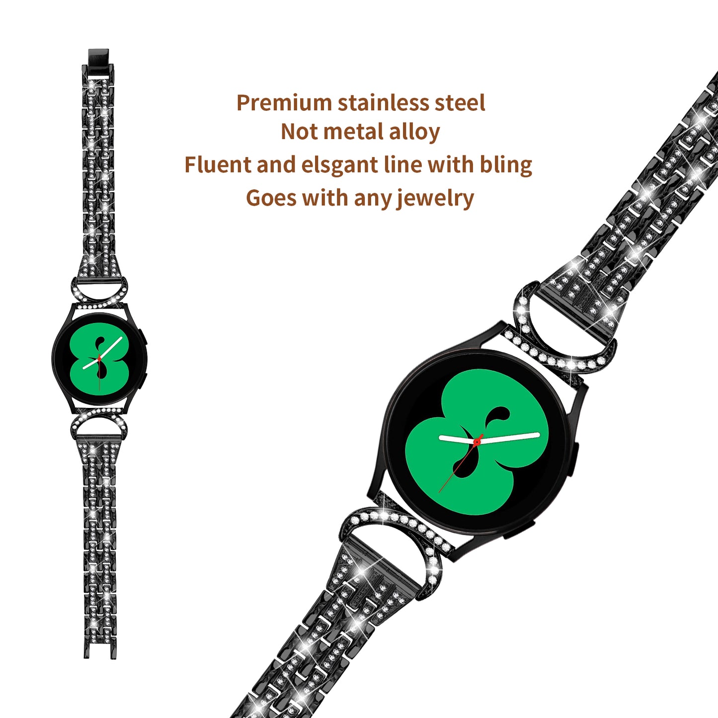 Stainless Steel Watch Band for Samsung Galaxy Watch6 40mm 44mm / Watch6 Classic 43mm 47mm / Watch 5 40mm 44mm / Watch4 40mm 44mm / Watch3 41mm , 20mm 5-Bead Rhinestone Decor Bracelet