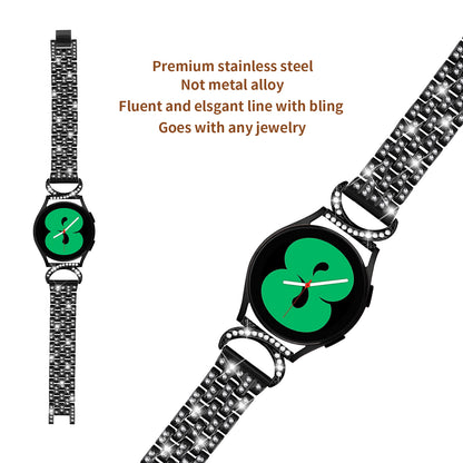 Rhinestone Decor Band for Samsung Galaxy Watch6 40mm 44mm / Watch6 Classic 43mm 47mm / Watch 5 40mm 44mm / Watch4 40mm 44mm / Watch3 41mm , 5-Bead 20mm Stainless Steel Watch Strap