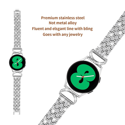 Rhinestone Decor Band for Samsung Galaxy Watch6 40mm 44mm / Watch6 Classic 43mm 47mm / Watch 5 40mm 44mm / Watch4 40mm 44mm / Watch3 41mm , 5-Bead 20mm Stainless Steel Watch Strap