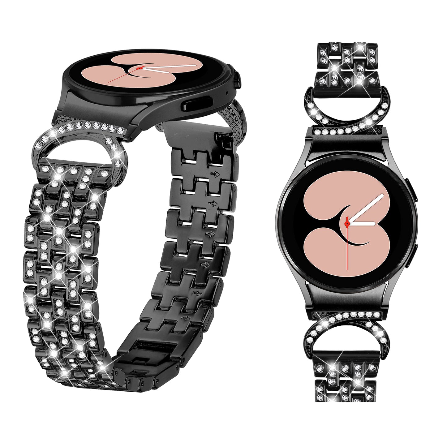 Stainless Steel Watch Band for Samsung Galaxy Watch6 40mm 44mm / Watch6 Classic 43mm 47mm / Watch 5 40mm 44mm / Watch4 40mm 44mm , 5-Bead Rhinestone Decor Replacement Bracelet with Connector