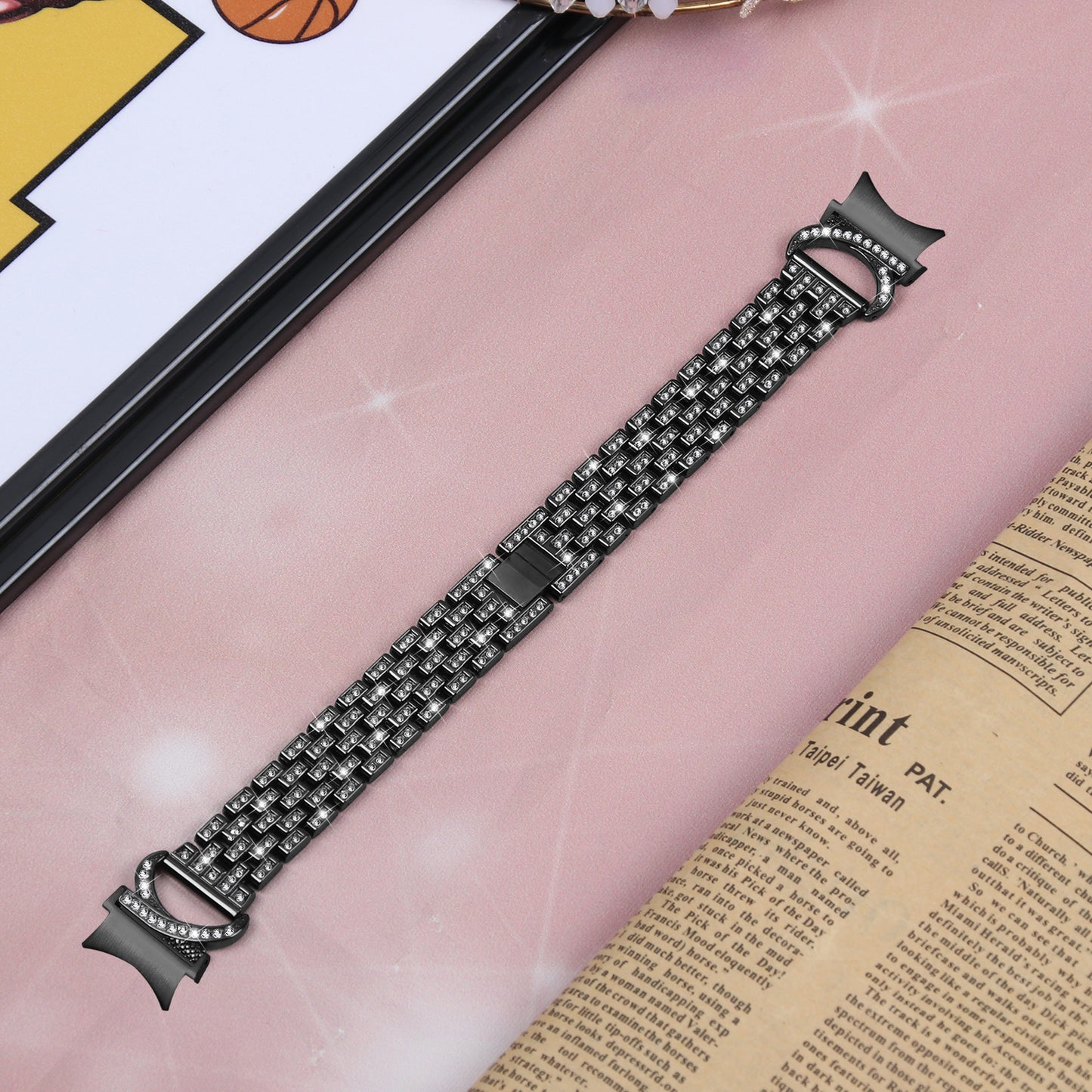 Stainless Steel Watch Band for Samsung Galaxy Watch6 40mm 44mm / Watch6 Classic 43mm 47mm / Watch 5 40mm 44mm / Watch4 40mm 44mm , 5-Bead Rhinestone Decor Replacement Bracelet with Connector