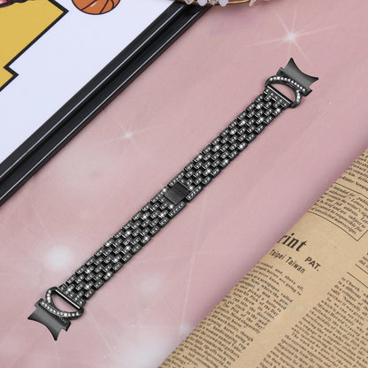 Stainless Steel Watch Band for Samsung Galaxy Watch6 40mm 44mm / Watch6 Classic 43mm 47mm / Watch 5 40mm 44mm / Watch4 40mm 44mm , 5-Bead Rhinestone Decor Replacement Bracelet with Connector