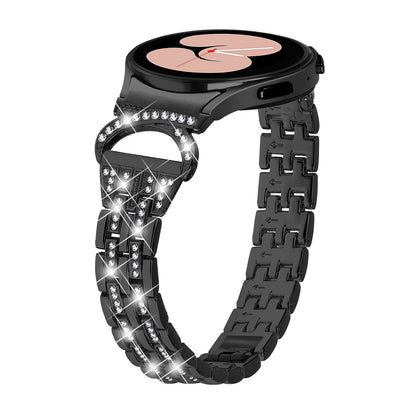 Bling Band for Samsung Galaxy Watch6 40mm 44mm / Watch6 Classic 43mm 47mm / Watch 5 40mm 44mm / Watch4 40mm 44mm , Rhinestone Decor Stainless Steel 5-Bead Watch Strap with Connector