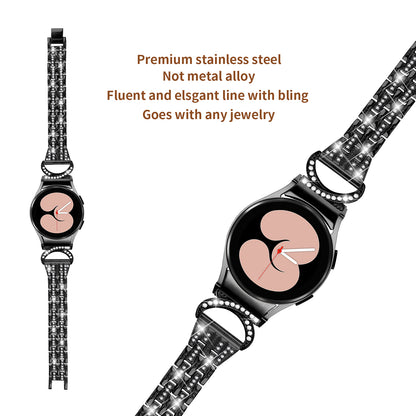 Bling Band for Samsung Galaxy Watch6 40mm 44mm / Watch6 Classic 43mm 47mm / Watch 5 40mm 44mm / Watch4 40mm 44mm , Rhinestone Decor Stainless Steel 5-Bead Watch Strap with Connector