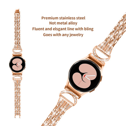 Bling Band for Samsung Galaxy Watch6 40mm 44mm / Watch6 Classic 43mm 47mm / Watch 5 40mm 44mm / Watch4 40mm 44mm , Rhinestone Decor Stainless Steel 5-Bead Watch Strap with Connector