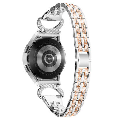 Bling Band for Samsung Galaxy Watch6 40mm 44mm / Watch6 Classic 43mm 47mm / Watch 5 40mm 44mm / Watch4 40mm 44mm , Rhinestone Decor Stainless Steel 5-Bead Watch Strap with Connector