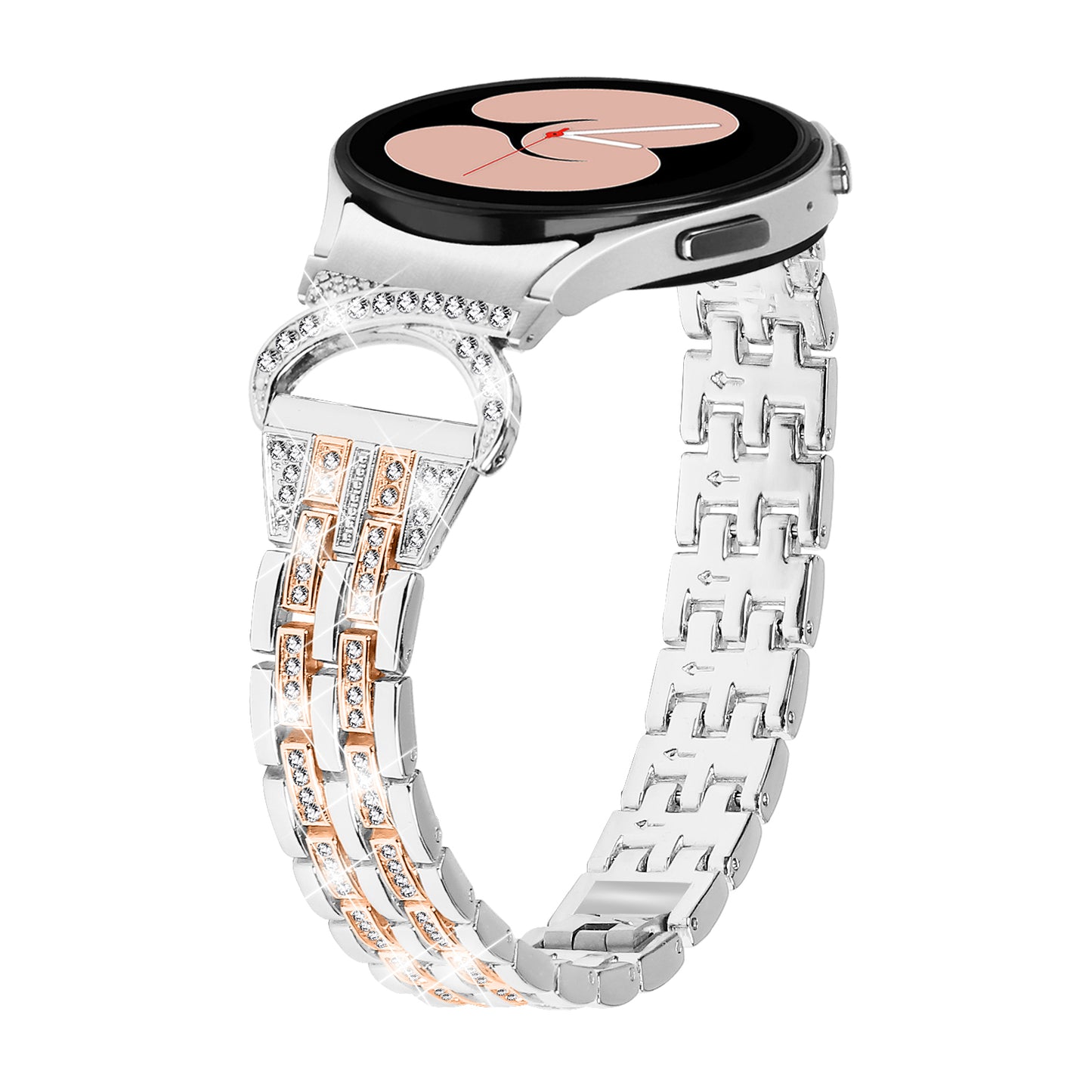 Bling Band for Samsung Galaxy Watch6 40mm 44mm / Watch6 Classic 43mm 47mm / Watch 5 40mm 44mm / Watch4 40mm 44mm , Rhinestone Decor Stainless Steel 5-Bead Watch Strap with Connector