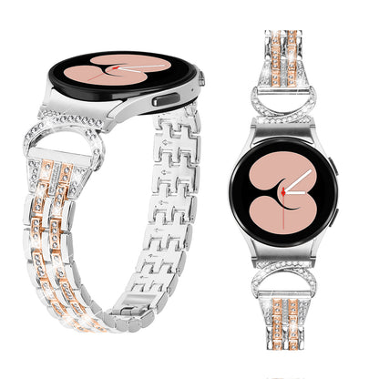 Bling Band for Samsung Galaxy Watch6 40mm 44mm / Watch6 Classic 43mm 47mm / Watch 5 40mm 44mm / Watch4 40mm 44mm , Rhinestone Decor Stainless Steel 5-Bead Watch Strap with Connector