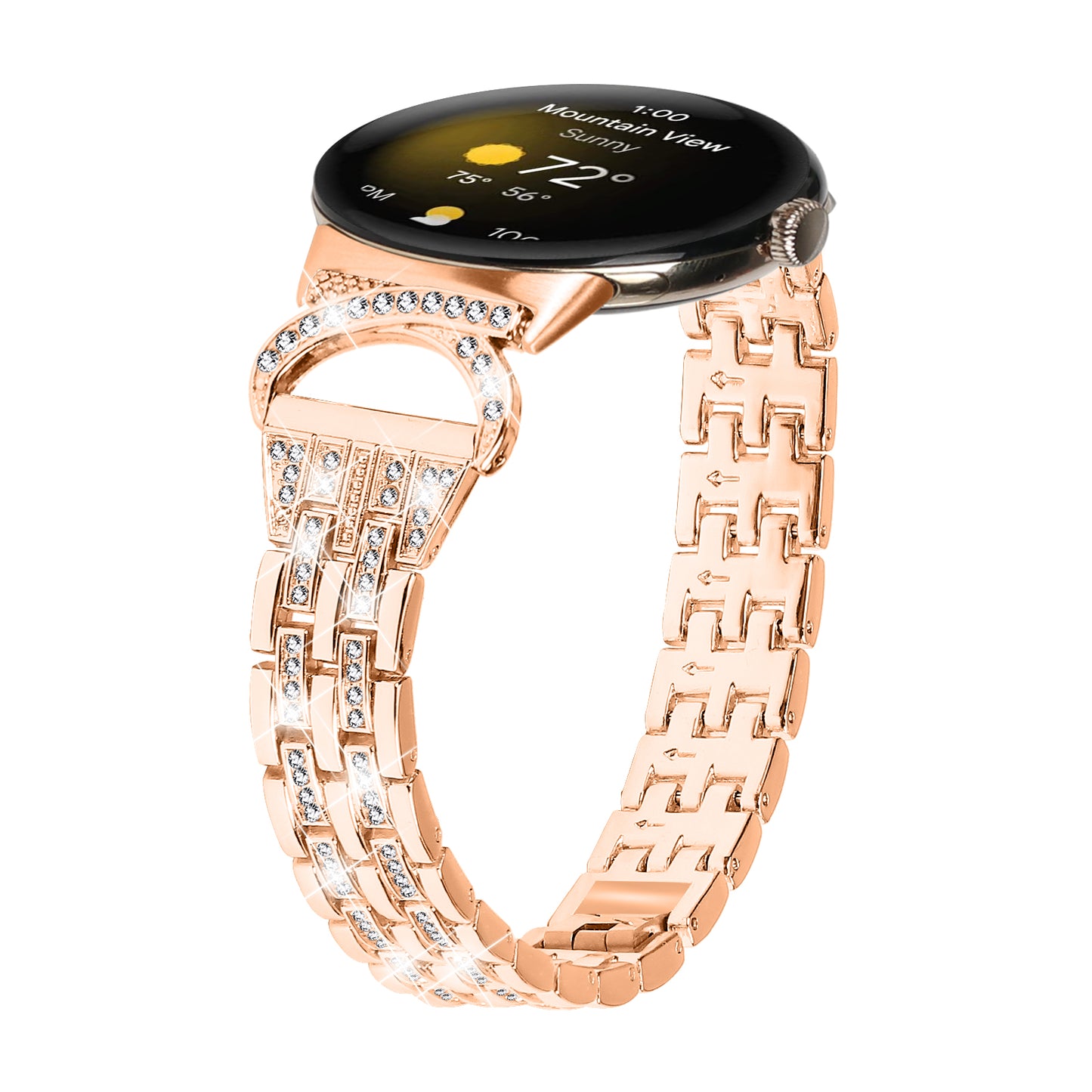 For Google Pixel Watch 2 / Pixel Watch Stainless Steel Band Rhinestone Decor 5-Bead Watch Strap Bracelet