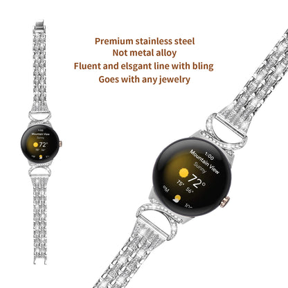 For Google Pixel Watch 2 / Pixel Watch Stainless Steel Band Rhinestone Decor 5-Bead Watch Strap Bracelet