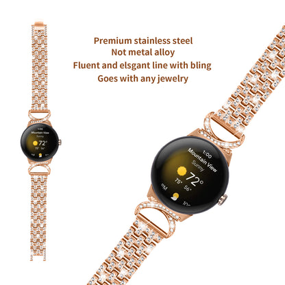 For Google Pixel Watch 2 / Pixel Watch Rhinestone Decor Metal Wristband Strap 5-Bead Stainless Steel Watch Band