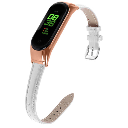 For Xiaomi Smart Band 8 Genuine Cowhide Leather Watch Band Bamboo Grain Strap with Rose Gold Frame