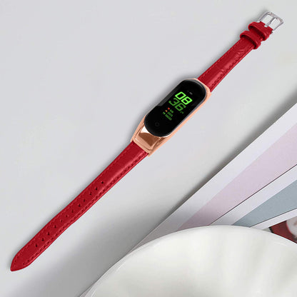 For Xiaomi Smart Band 8 Genuine Cowhide Leather Watch Band Bamboo Grain Strap with Rose Gold Frame