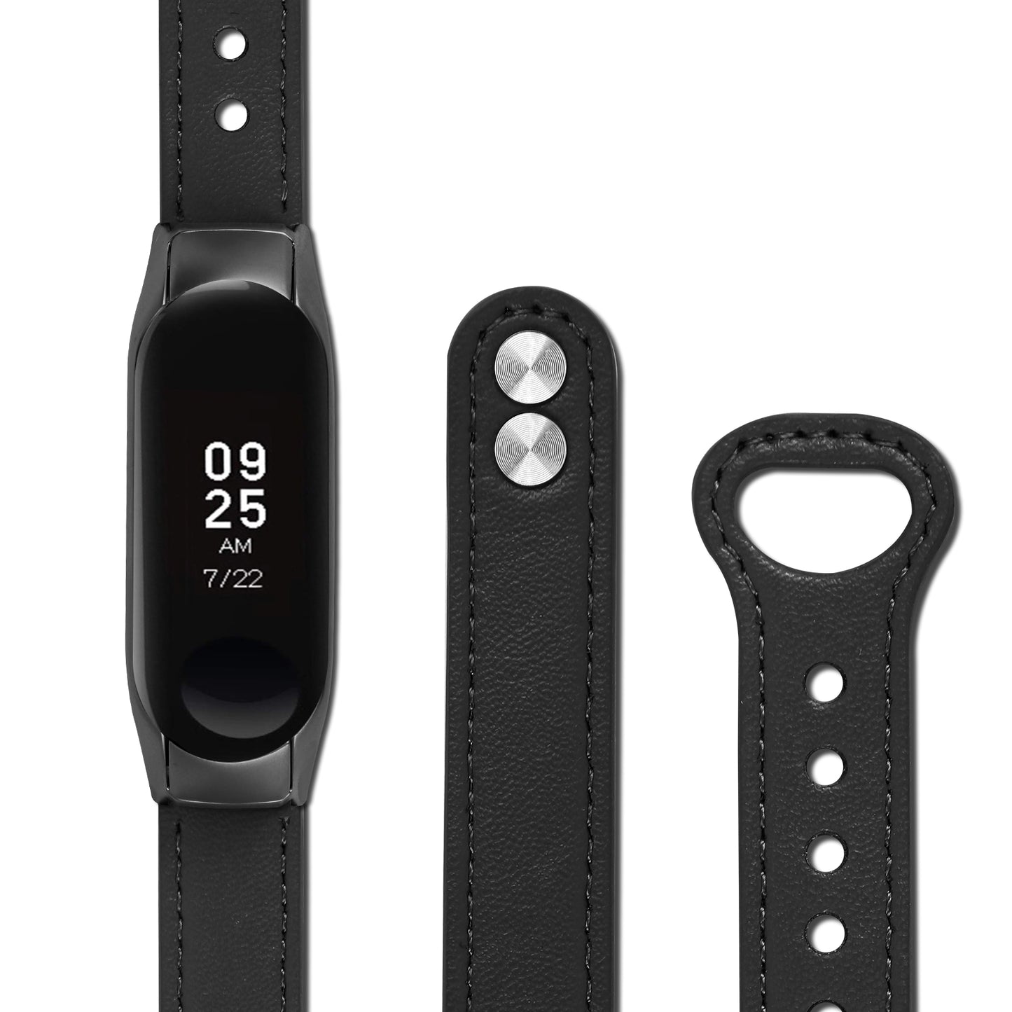 For Xiaomi Smart Band 8 Genuine Cowhide Leather Watch Band Rivets Wrist Strap with Black Watch Case