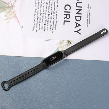 For Xiaomi Smart Band 8 Genuine Cowhide Leather Watch Band Rivets Wrist Strap with Black Watch Case