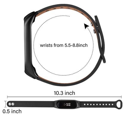 For Xiaomi Smart Band 8 Genuine Cowhide Leather Watch Band Rivets Wrist Strap with Black Watch Case