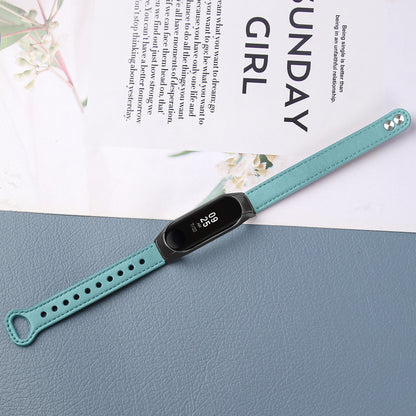 For Xiaomi Smart Band 8 Genuine Cowhide Leather Watch Band Rivets Wrist Strap with Black Watch Case