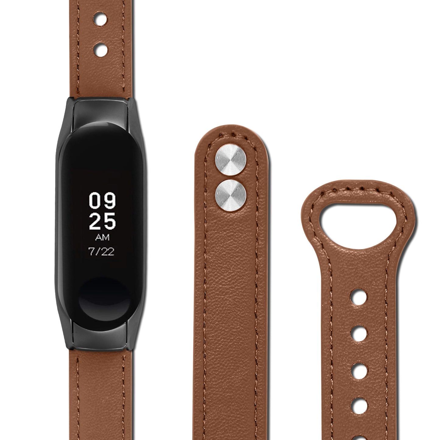 For Xiaomi Smart Band 8 Genuine Cowhide Leather Watch Band Rivets Wrist Strap with Black Watch Case