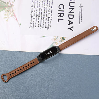 For Xiaomi Smart Band 8 Genuine Cowhide Leather Watch Band Rivets Wrist Strap with Black Watch Case