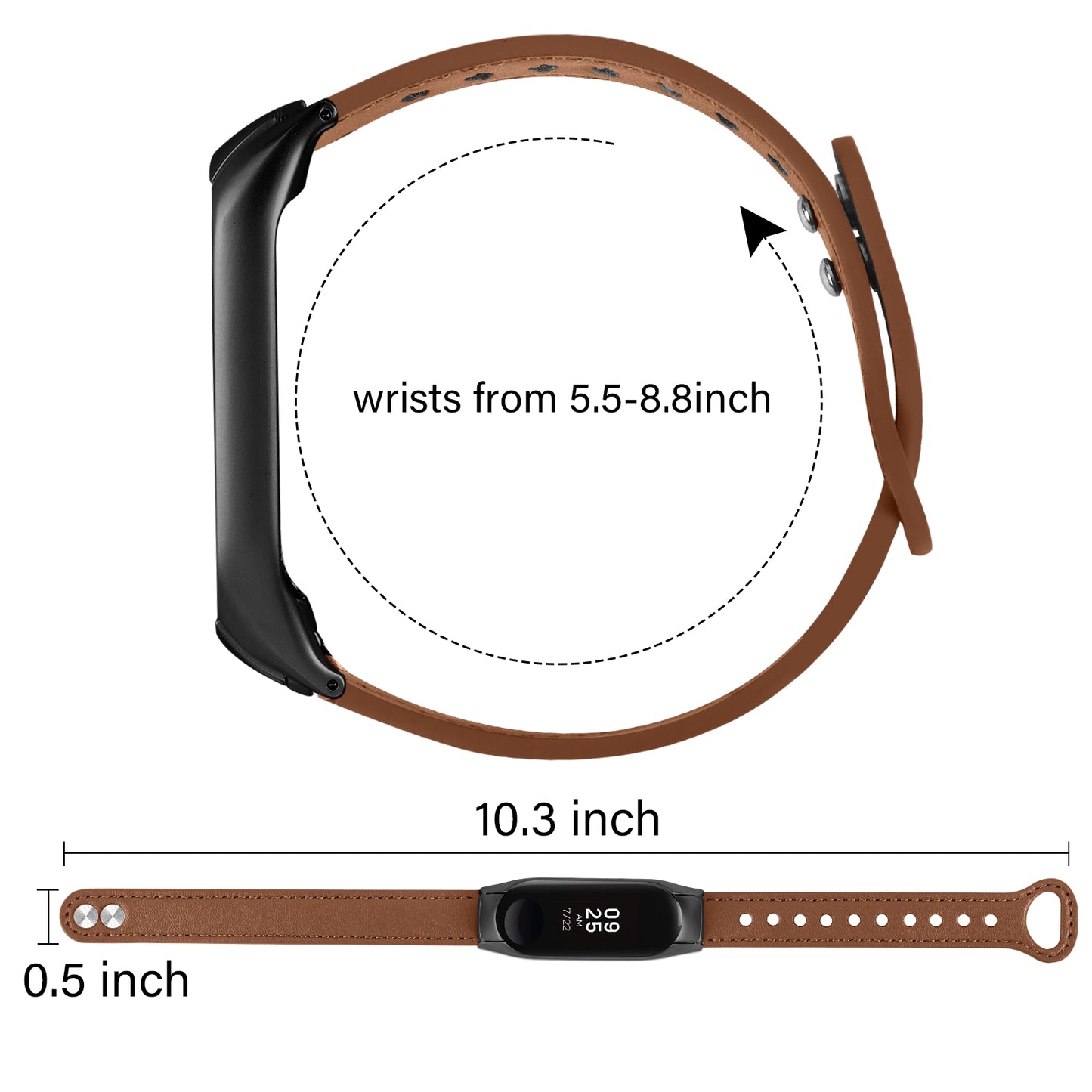 For Xiaomi Smart Band 8 Genuine Cowhide Leather Watch Band Rivets Wrist Strap with Black Watch Case