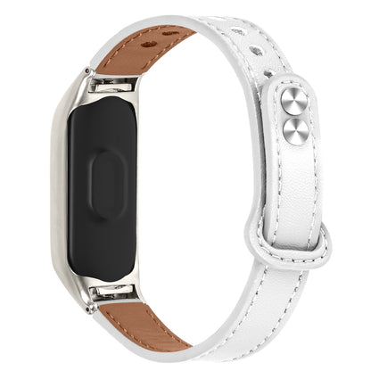 For Xiaomi Smart Band 8 Rivets Decor Watch Band Genuine Cowhide Leather Strap with Silver Watch Case