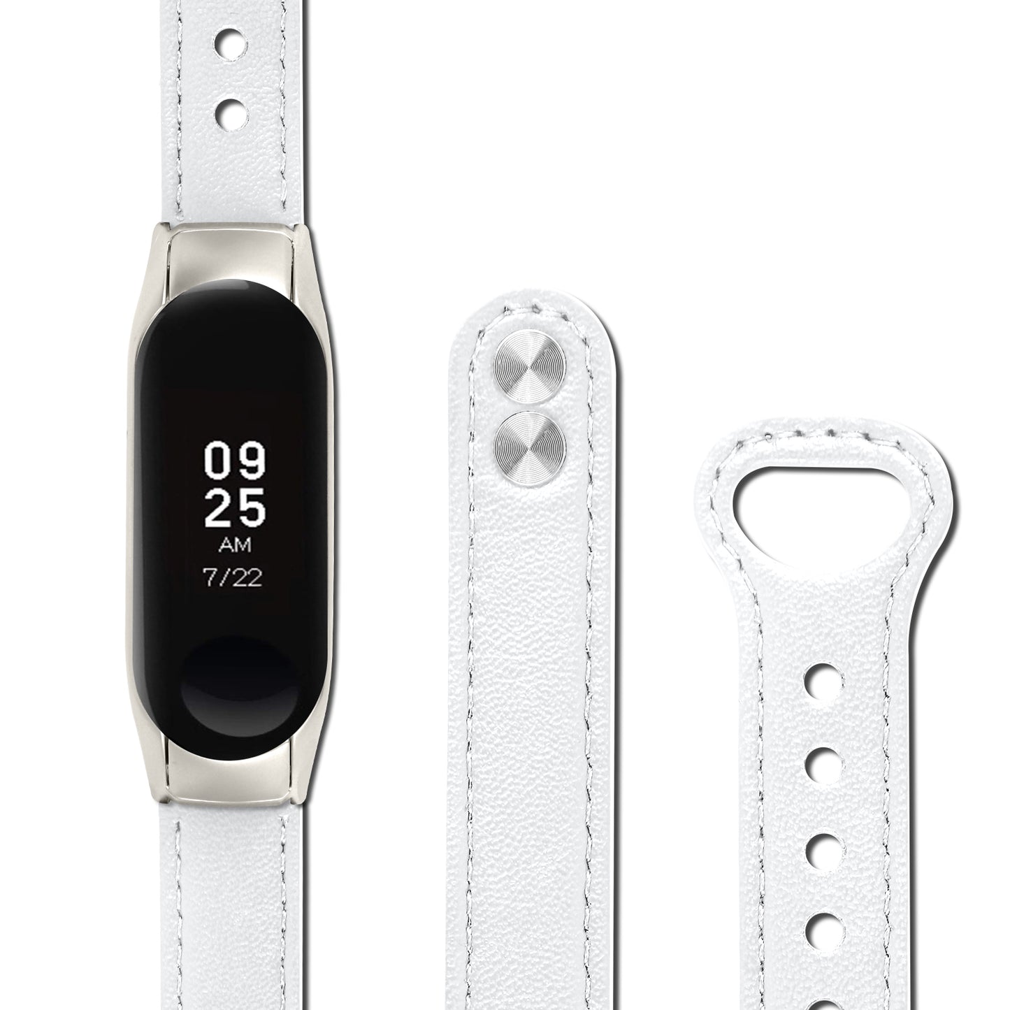 For Xiaomi Smart Band 8 Rivets Decor Watch Band Genuine Cowhide Leather Strap with Silver Watch Case