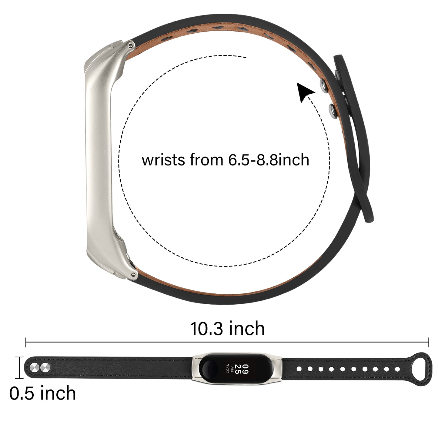 For Xiaomi Smart Band 8 Rivets Decor Watch Band Genuine Cowhide Leather Strap with Silver Watch Case