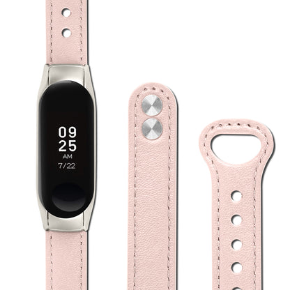 For Xiaomi Smart Band 8 Rivets Decor Watch Band Genuine Cowhide Leather Strap with Silver Watch Case