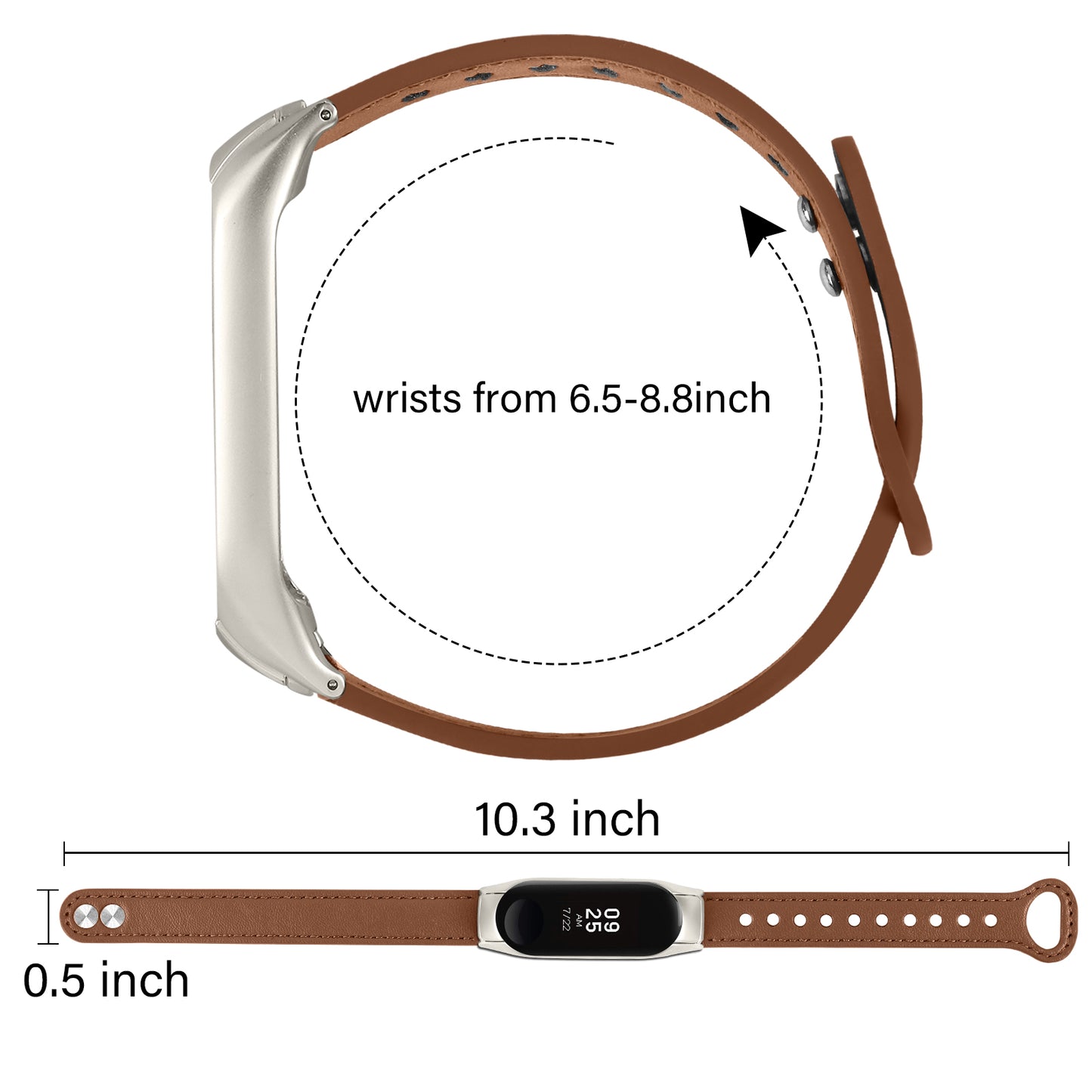 For Xiaomi Smart Band 8 Rivets Decor Watch Band Genuine Cowhide Leather Strap with Silver Watch Case