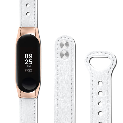 For Xiaomi Smart Band 8 Rivets Decor Watch Straps Genuine Cowhide Leather Watch Band with Rose Gold Watch Case