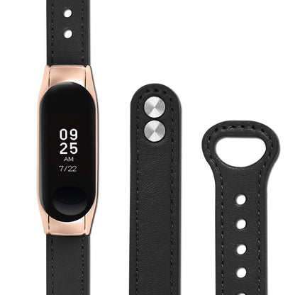 For Xiaomi Smart Band 8 Rivets Decor Watch Straps Genuine Cowhide Leather Watch Band with Rose Gold Watch Case