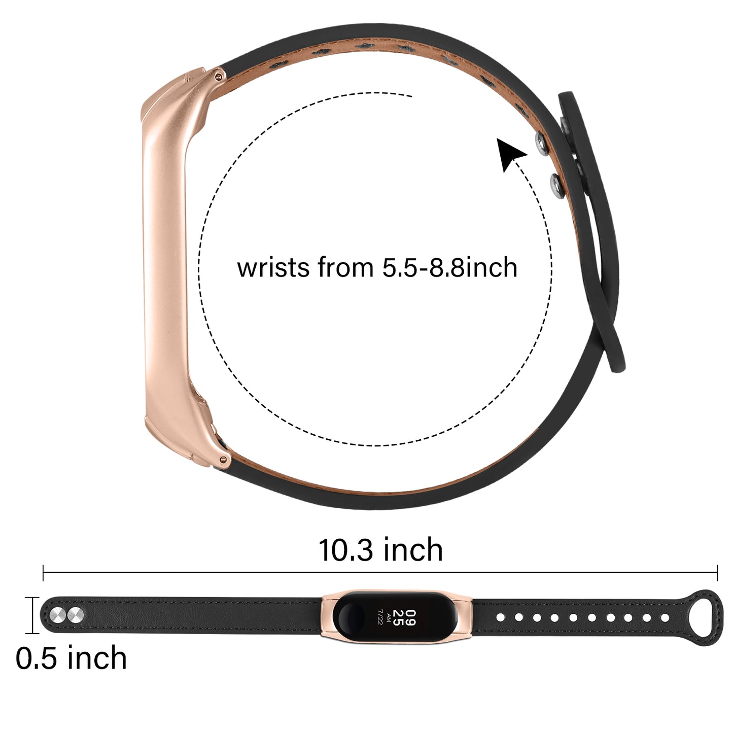 For Xiaomi Smart Band 8 Rivets Decor Watch Straps Genuine Cowhide Leather Watch Band with Rose Gold Watch Case