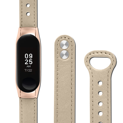 For Xiaomi Smart Band 8 Rivets Decor Watch Straps Genuine Cowhide Leather Watch Band with Rose Gold Watch Case