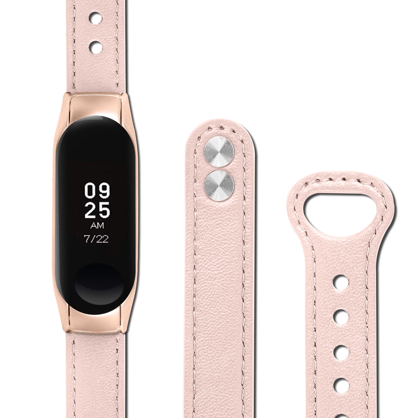 For Xiaomi Smart Band 8 Rivets Decor Watch Straps Genuine Cowhide Leather Watch Band with Rose Gold Watch Case