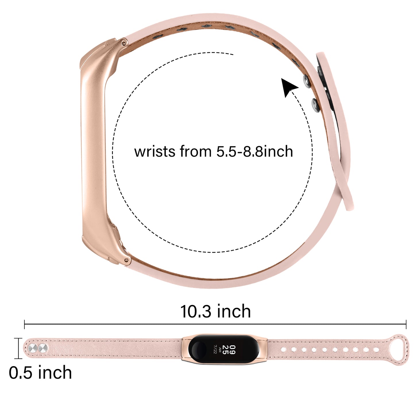 For Xiaomi Smart Band 8 Rivets Decor Watch Straps Genuine Cowhide Leather Watch Band with Rose Gold Watch Case