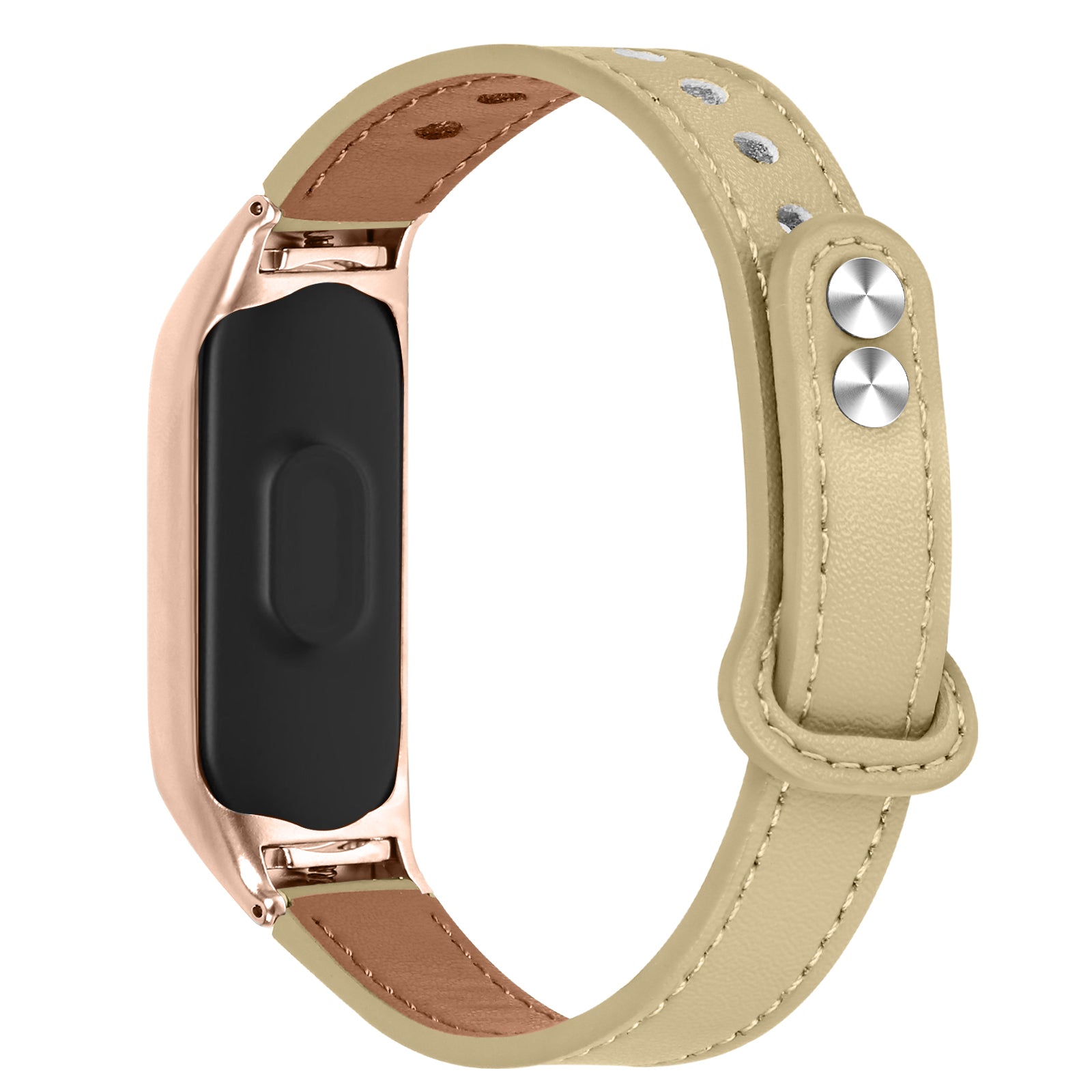 For Xiaomi Smart Band 8 Rivets Decor Watch Straps Genuine Cowhide Leather Watch Band with Rose Gold Watch Case