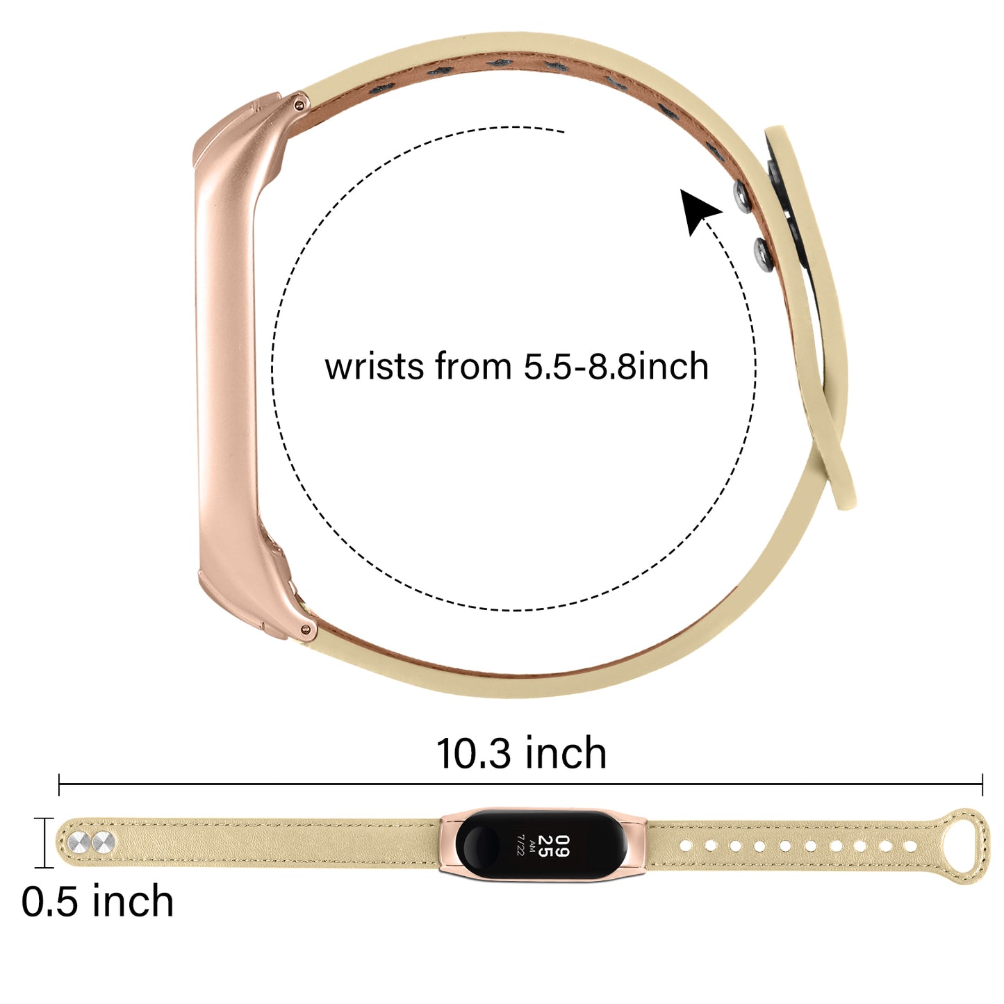 For Xiaomi Smart Band 8 Rivets Decor Watch Straps Genuine Cowhide Leather Watch Band with Rose Gold Watch Case