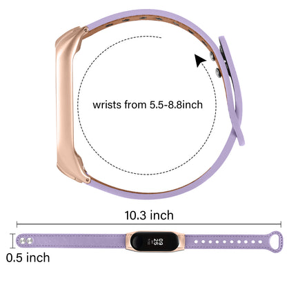 For Xiaomi Smart Band 8 Rivets Decor Watch Straps Genuine Cowhide Leather Watch Band with Rose Gold Watch Case