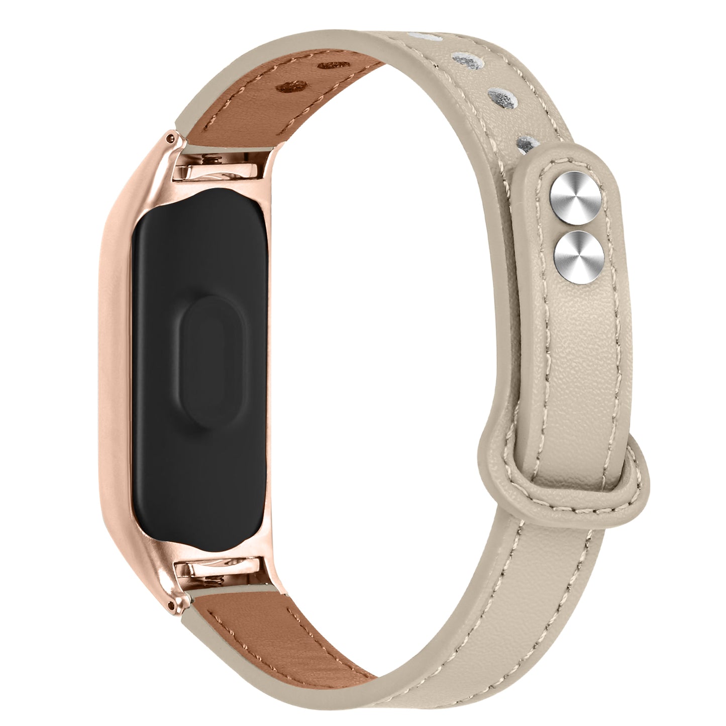 For Xiaomi Smart Band 8 Rivets Decor Watch Straps Genuine Cowhide Leather Watch Band with Rose Gold Watch Case